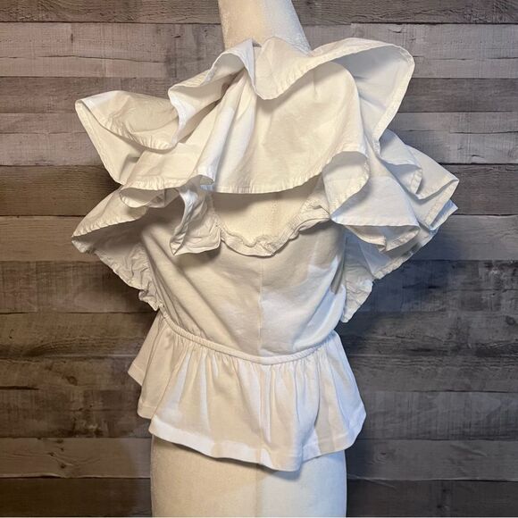 Zara White Ruffle Flounce Sleeve V-Neck Peplum Top - Picture 8 of 11